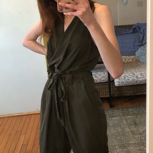 Blu Pepper Olive Tie Waist Jumpsuit